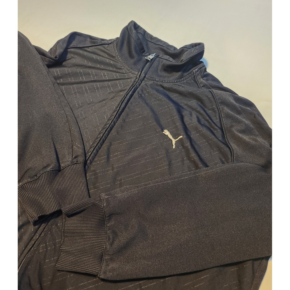 Puma Track Jacket Mens XL Black Gold Accent‎ Full Zip Athletic Training